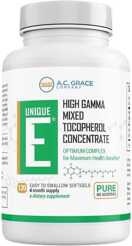 UNIQUE E A.C. Grace Company Mixed Tocopherols 120 Soft Gels, Supports Healthy Brain Function, General Health, and Aging Support