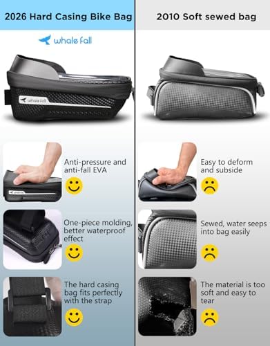 whale fall Bike Frame Bag Waterproof, 3D EVA Hard Shell, Bike Phone Holder
