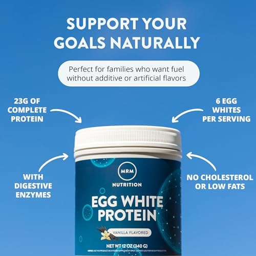 MRM Nutrition Egg White Protein - 23g Fat-Free Protein - 20 Servings | Free of Dairy & Gluten, Sugar Free Vanilla Flavored Powder, With Digestive Enzymes, and Soy, High Biological Value