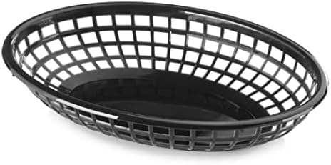 New Star Foodservice Fast Food Baskets, 9 1/4 x 6 Inch Oval, Set of 12, Black