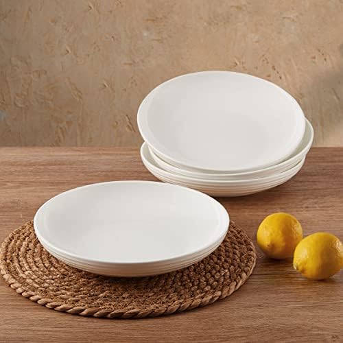 Mikasa Trellis Bone China 9-Inch Pasta Bowls Set of 4, Lightweight, Chip-Resistant White Porcelain, Dishwasher and Microwave Safe