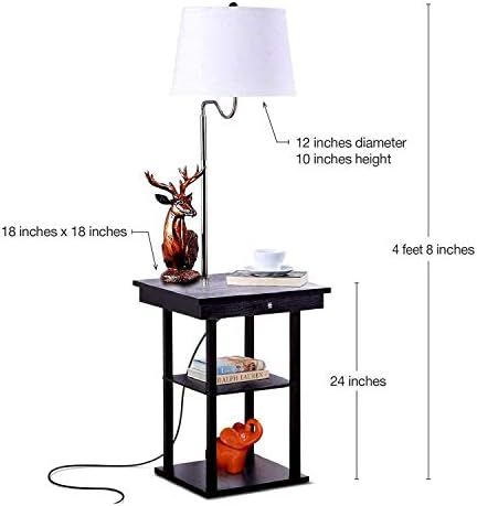 Brightech Madison Side Table with Lamp Combo with LED Bulb, Desk Lamp with USB Port, Bedside Reading Light, Modern End Table with Floor Lamp for Bedroom, Living Room, Office - Havana Brown