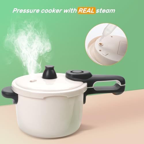 CUTE STONE Pretend Play Kitchen Toy with Cookware Steam Pressure Pot and Electronic Induction Cooktop, Cooking Utensils, Toy Cutlery, Cut Play Food