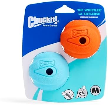 Chuckit! The Whistler Ball Dog Toy, Medium (2.5 Inch Diameter) for Dogs 20-60 lbs, Pack of 2, Multicolor