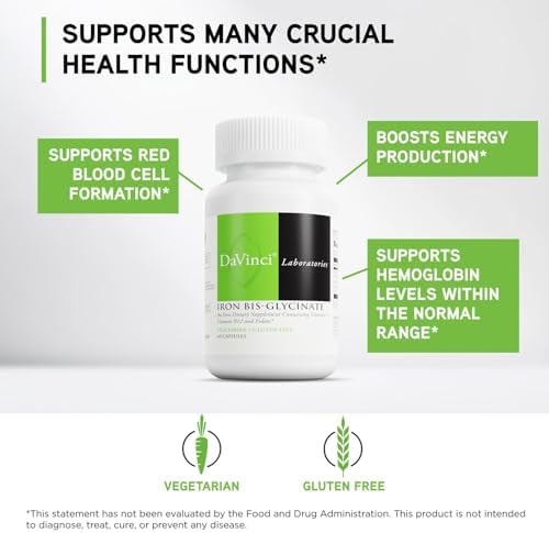 DAVINCI Labs Iron Bis-Glycinate - Gentle Iron Supplement for Women & Men - Help Support Hemoglobin Production & Normal Energy Levels with Vitamin C