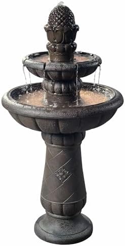 Teamson Home Deluxe Pineapple Pedestal 2 Tiered Floor Waterfall Fountain with Pump for Outdoor Patio Garden Backyard Decking, 39 Inch Height