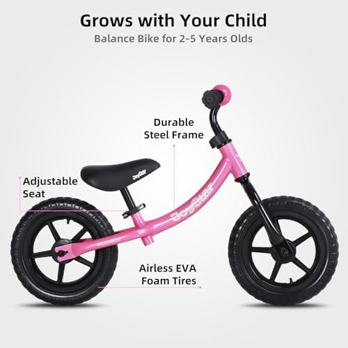 JOYSTAR Toddler Balance Bike 2-5 Year Old, No Pedal, Adjustable Seat | 12" Balance Bike Push Bike Adjustable Handlebar Lightweight Steel Frame, Ideal Gift for Boys and Girls