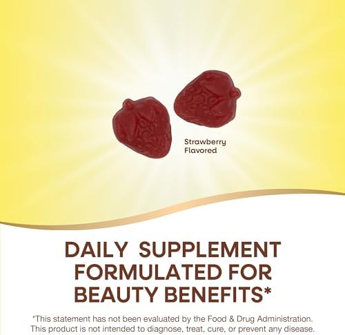 Nature's Way Alive! Hair, Skin & Nails Gummies with Collagen & Biotin,60 ct | Advanced Beauty Formula Supplement with Antioxidant Vitamins C & E*, 100 mg Collagen, 2,500 mcg Biotin, Strawberry Gummy