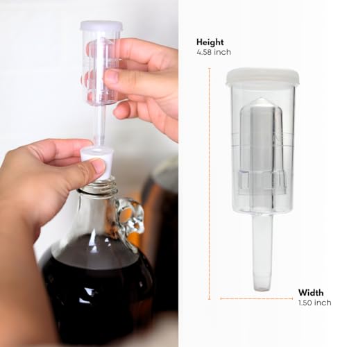 Fastrack 3 Piece Airlock for Fermentation Hydrolocks for Fermenting Wine and Beer with Drilled Rubber Stopper Durable Carboy Bung with transparent