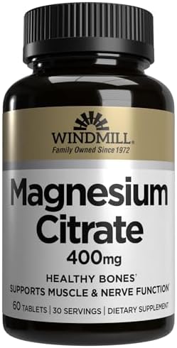 Windmill Natural Vitamins Magnesium Citrate 400 mg, Immune Support, Supports Healthy Heart, 60 Count, 30 Servings
