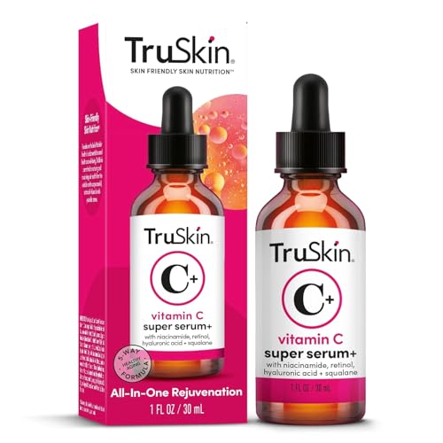 TruSkin Vitamin C Super Serum for Face, 5 Skin Benefits, 1 fl oz | Vitamin C, Retinol, Niacinamide, Hyaluronic Acid and Squalane to brighten, firm, smooth, hydrate, and refine skin