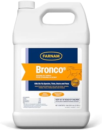 Farnam Bronco E Fly Spray for Horses, Dogs & Premises 128 oz Refill | Kills & Repels Stable, Horse, Deer, House & Horn Flies, Mosquitoes, Fleas, Chiggers, Ticks, Lice & Gnats