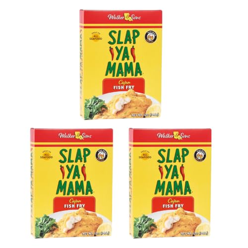 Slap Ya Mama Louisiana Style Cajun Fish Fry, No MSG and Kosher, 12 Ounce Box, Pack of 3 | Three 12 oz boxes of Cajun fish-fry breading for fish
