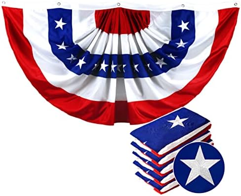 G128 - USA Pleated Fan Flag, 4x8 Feet American USA Bunting Decoration Flags Embroidered Patriotic Stars & Sewn Stripes Canvas Header Brass Grommets