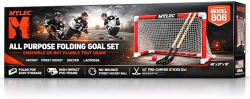 MyLec Deluxe Hockey Set, with 1 Hockey Goal, 2 43" Hockey Sticks & 1 Soft Ball, Sleeve Netting System, PVC Tubing Net, Lighweight & Durable