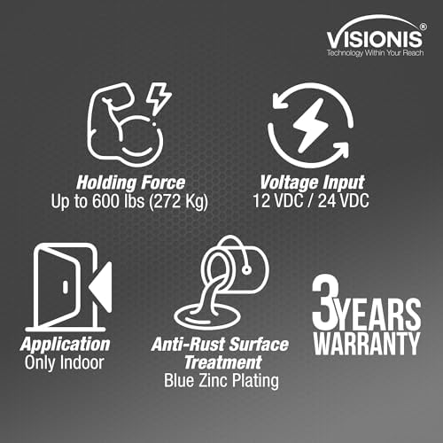 Visionis FPC-5192 600lbs Indoor Electromagnetic Lock with 600 lbs L and Z Bracket for Inswinging Door Access Control Maglock