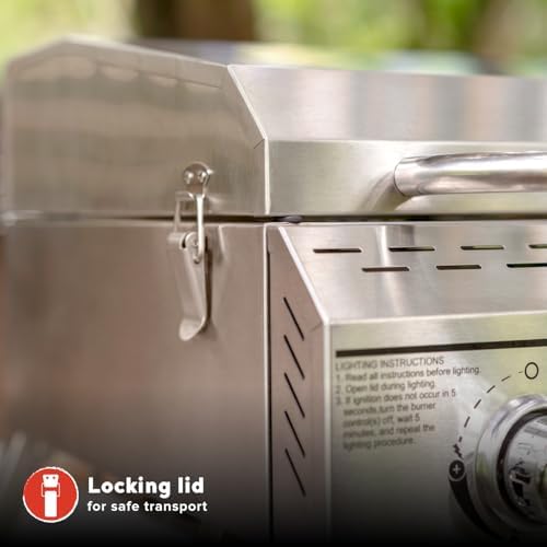 Megamaster Tabletop 2 Burner Gas Grill, Stainless Steel with Foldable Legs