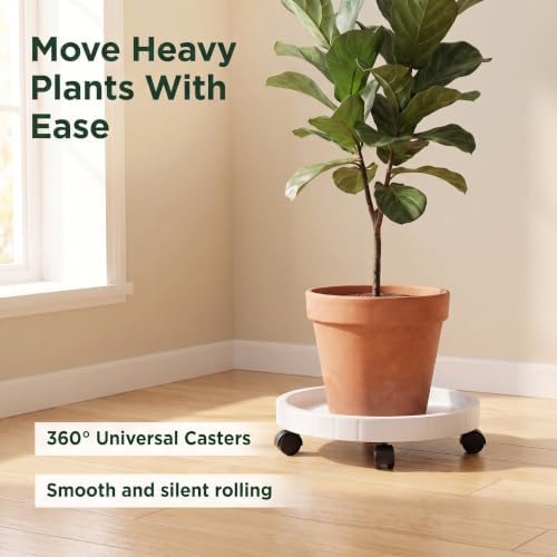 2 Pack of 11 Inch Heavy Duty Plant Caddy with Wheels, Rolling Plant Stand Pot Trolley, Wheeled Planter Saucer Tray