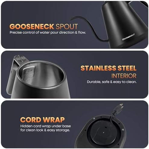 Elite Gourmet EKT1001 1.0L Glass Kettle, 1100W, Cordless Base, Black