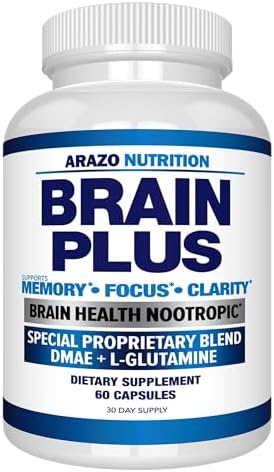 Arazo Nutrition Premium Brain Function Supplement – Memory, Focus, Clarity – Nootropic Booster with DMAE, Bacopa Monnieri, L-Glutamine