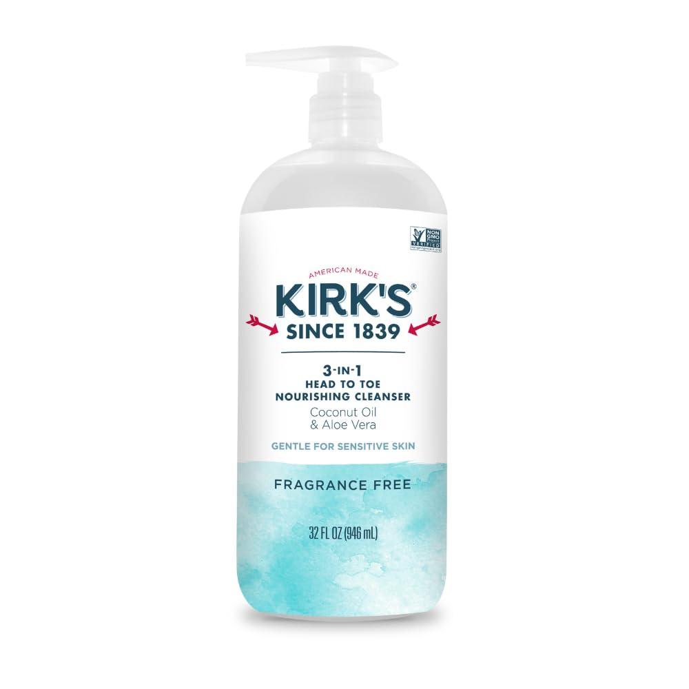 Kirk's Juniper & Lime​ 3-in-1 Nourishing Cleanser, Shampoo Body Wash Bubble Bath, Coconut Oil and Aloe Vera, Vegan Non-GMO, 32 Fl Oz