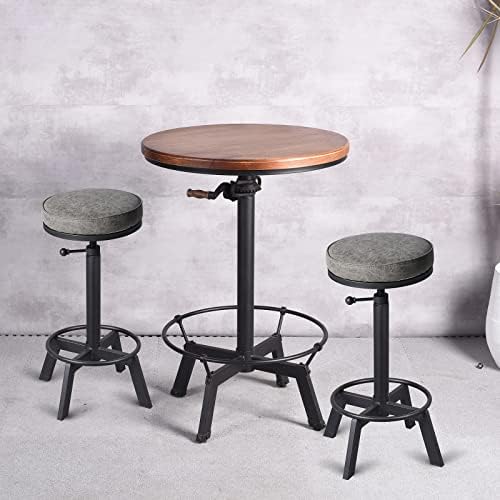 Set of 2 Industrial Bar Stools Short Stool Swivel Wooden Seat Kitchen Island Chairs Counter Height Adjustable 15.2-21inch