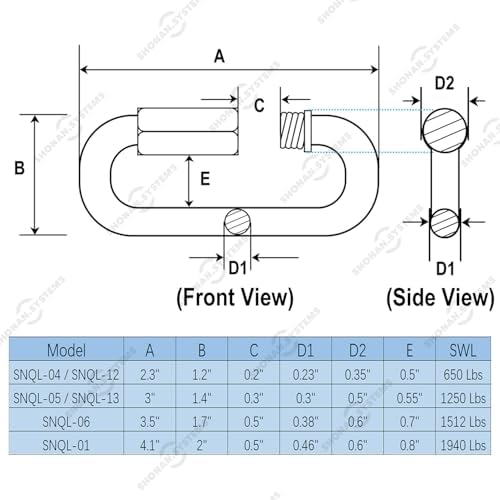 SHONAN Heavy Duty Marine Chain Quick Links, Stainless Steel Chain Connectors, Corrosion Resistant Locking Carabiners