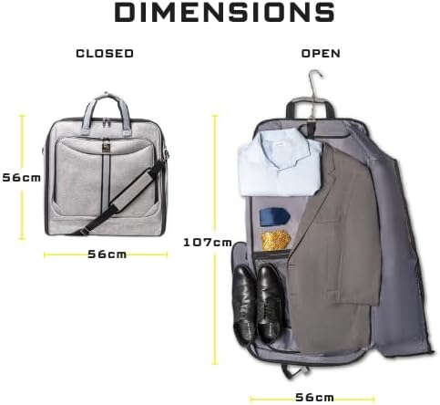 Premium Suit Garment Bag Carry On - Hangs 4 Suits - Travel & Business with Shoulder Strap and Laptop Compartment