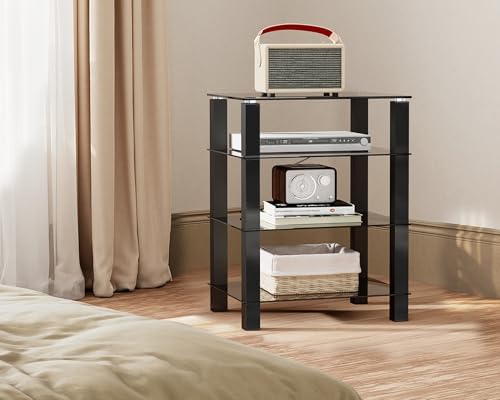 FITUEYES 4-Tier Media Stand Audio/Video Component Cabinet with Glass Shelf for Xbox One/ps4 AS406002GB