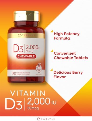 Carlyle Chewable Vitamin D3 2000 IU (50mcg) | 180 Chewable Tablets | Berry Flavor | Vegetarian, Non-GMO and Gluten Free Supplement