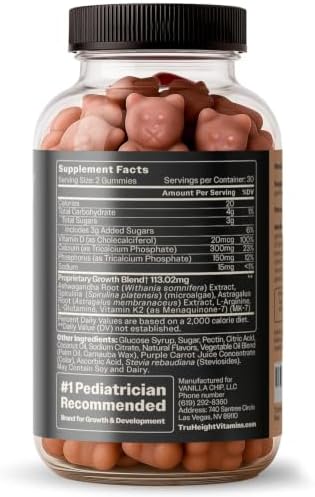 TruHeight Growth Gummies (Watermelon) Tall Nutrition for Natural Growth Supplement for Kids & Teens - Vitamin D, K, Calcium & Ashwagandha