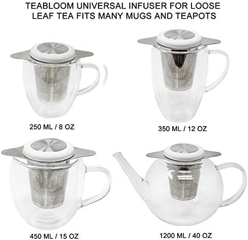 Teabloom Universal Loose Tea Infuser with Dual-Purpose Lid/Dish – Fits Cups, Mugs, Teapots – Tea Connoisseur's Choice – Steep Tea or Coffee