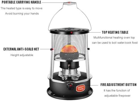 Portable Kerosene Heater 9000 BTU Outdoor/Indoor Kerosene Stove, Non-Electric Heater for Tent Cooking Ice Fishing Home and Survival Emergency, Black