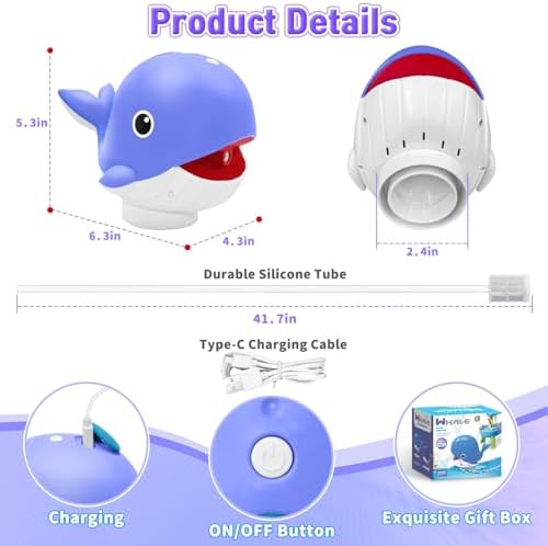 Infowush Water Table Pump, Rechargeable Water Pump for Water Table, Blue | Whale Pump with Sprinkler, 3.5 Hours Non-Stop Fun, Summer Outdoor Water Toys, Outside Water Play Table Accessories for Kids