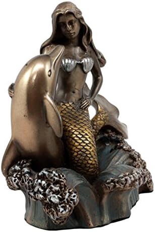 Ebros Atlantis Mermaid Embracing Dolphin by Ocean Waves Statue 4.5" L Art Nouveau Nautical Mermaid Decorative Figurine