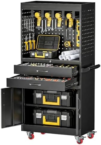 Mobile Tool Cart, Tool Chest with Locking Wheels, Charging Station | Large Storage - Heavy Duty Rolling Workbench for Garage, Workshop