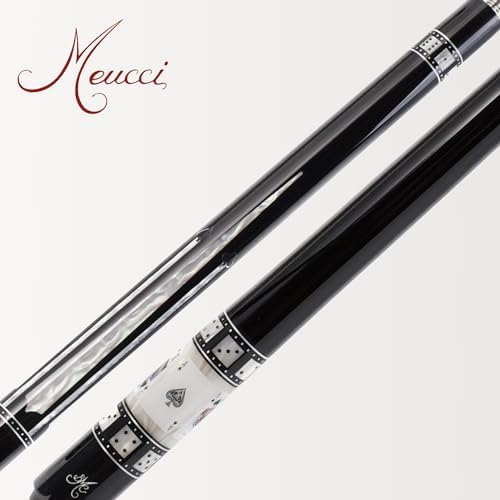 Meucci Pool Cues - BMC Casino 10 - Professional Billiard Pool Stick with Card and Ivory Dice Sleeve, Ebony Color Wrap, Power Piston Forearm