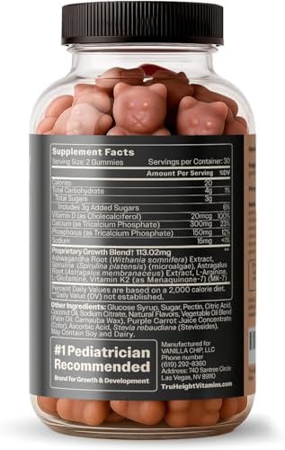 TruHeight Growth Gummies (Watermelon) Tall Nutrition for Natural Growth Supplement for Kids & Teens - Vitamin D, K, Calcium & Ashwagandha