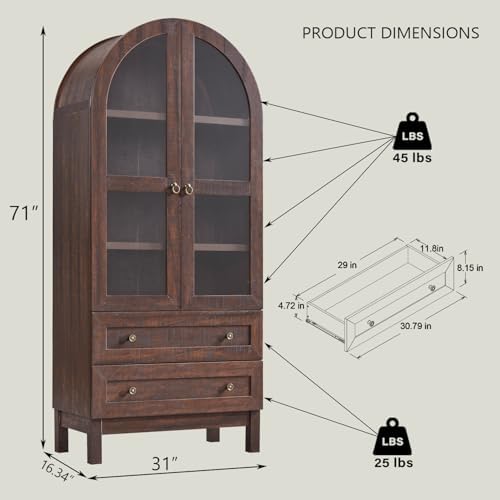 IFGET 71" Tall Arched Kitchen Pantry, Modern Farmhouse Wood Kitchens Storage Cabinets with 2 Large Drawers and Adjustable Shelves, Versatile Cupboard for Kitchen, Dining Room, Bathroom, Natrual