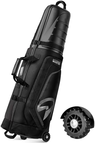 OutdoorMaster Golf Travel Bags for Airlines with Wheels and Hard Case Top | Protect Golf Clubs, 1680D Nylon Waterproof Fabric, Compact Folding, Accessories Compartment, Easy to Maneuver