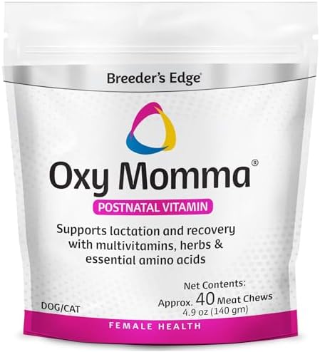 Breeder's Edge Oxy Momma Soft Chews, Postnatal Vitamin Supplement for Lactating Dogs and Cats, Supports Recovery, Hormones, and Next Pregnancy - for Medium & Large Dogs, 40ct Soft Chews