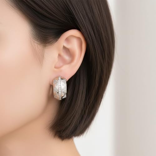 Cubic Zirconia Hoop Earrings in Silvertone