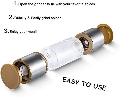 2 in 1 Salt and Pepper Grinder, Clear Acrylic Salt Grinders and Pepper Mill with Adjustable Coarseness Ceramic Rotor, Brown