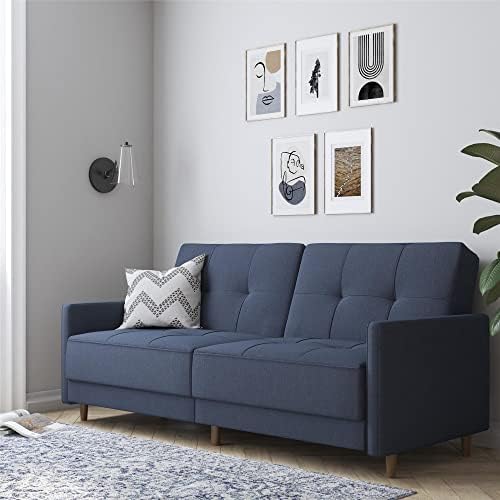 DHP Andora 76 Inch Futon Sofa Bed, Modern Upholstered Couch Sleeper with Button Tufted Back and Seat, Navy
