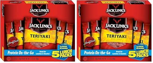 Jack Link's Teriyaki Beef Jerky Multipack - (5 Pack) 0.625 oz Bags - Ready to Eat Real Meat Protein Snacks - 7g Protein per Serving - Made with 100% Real Beef | Bags - Ready to Eat Real Meat Protein Snacks - 7g Protein per Serving - Made with 100% Real B…
