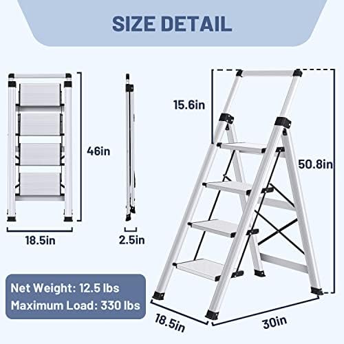 XinSunho 3 Step Ladder, Aluminum Folding Stool with Retractable Handgrip
