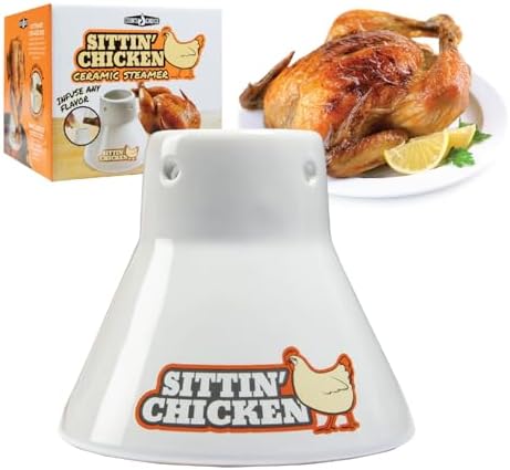 COOK'S CHOICE Sittin' Chicken Reusable Ceramic Beer Can Roaster & Steamer | Vertical Chicken Roaster Stand for Grill, Oven & Smoker - Flavor Infuser for Marinades, Beer & Sauces - Summer BBQ Essential