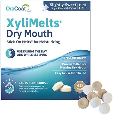 Oracoat XyliMelts for Dry Mouth Night Time or Day - Moisturizing Dry Mouth Adhering Discs, Sugar Free with Xylitol, 40 Count, Slightly-Sweet Flavor