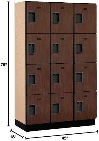 Salsbury Industries 4-Tier Extra Wide Designer Wood Locker with Three Wide Storage Units, 6-Feet High by 18-Inch Deep, Mahogany