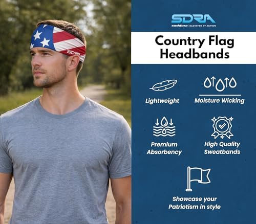 Suddora Country Flag Tie Headband with National Flag, Breathable Sweatband for National Sports Events, Non-Slip Fabric Sweatband for Soccer, Tennis